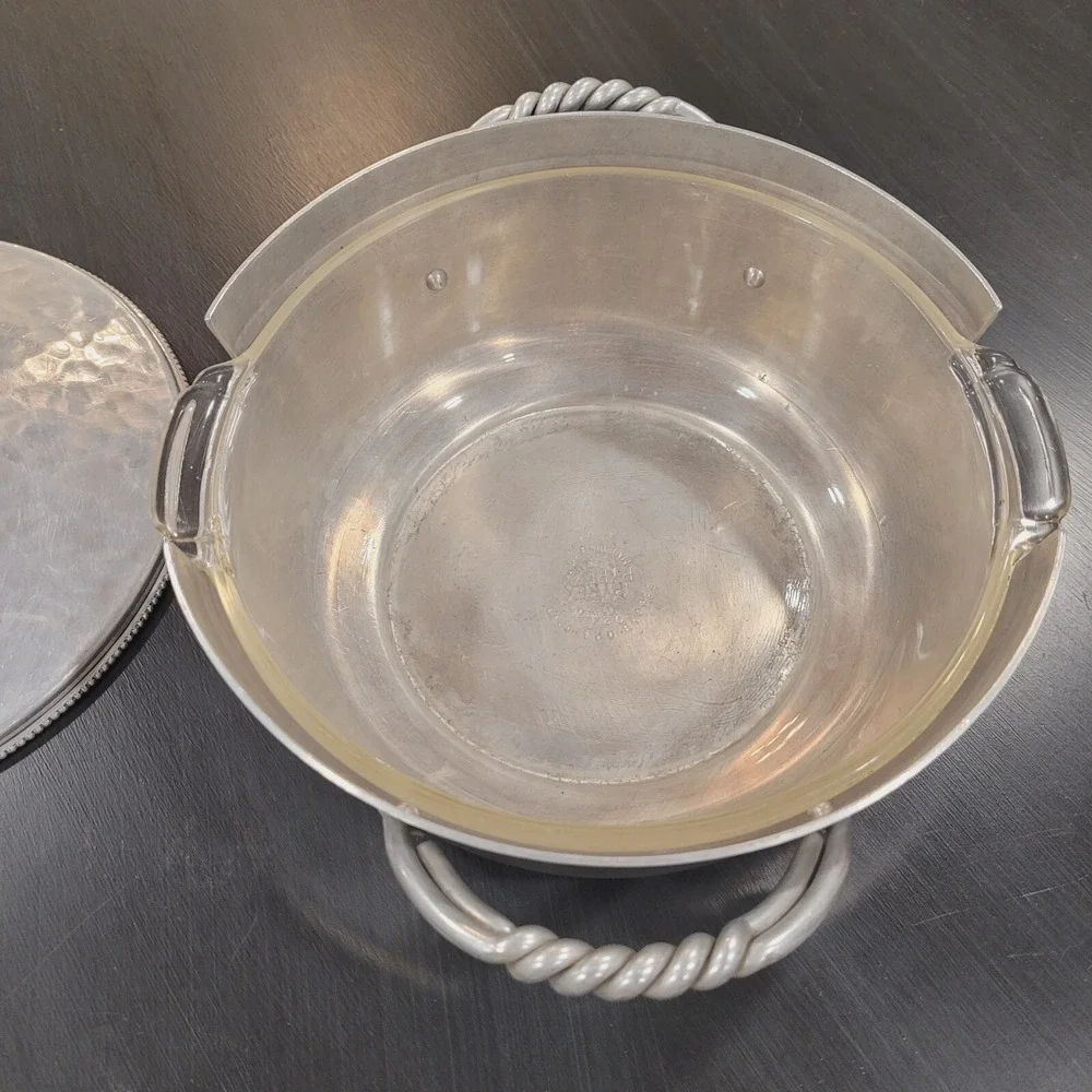 Vintage cookware BW Buenilum Hammered Aluminum Serving Dish With Pyrex Bowl